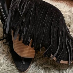 Black Fringe Booties